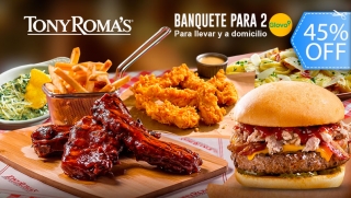 ¡Tony Roma's a Domicilio! 2 Platos a Elección (Costillas, Pastas, Hamburguesas o Pollo), Entrada Premium y Más.