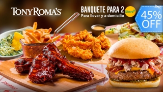 Tony Roma's a Domicilio: 2 Platos Premium + Papas Fritas + Entrada