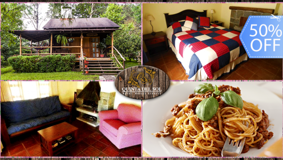 [Imagen:¡Inolvidable Estadía de Pareja! ¡Paga Q599 en vez de Q1,200 por Estadía para 2 Personas en Cabaña Jr. Equipada con Sala, Comedor, Chimenea y Balcón + 2 Cenas a Elección con Bebida y Postre + 2 Desayunos + Impuestos!]