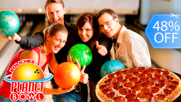 [Imagen:¡Paga Q125 en vez de Q240 por 1 Hora de Boliche hasta para 5 personas + Pizza Mediana de 12" a Elección!]