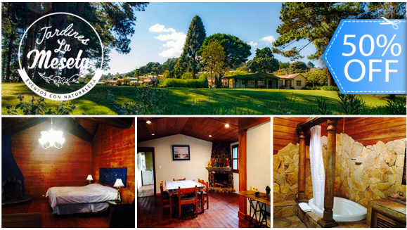 [Imagen:¡Paga Q799 en lugar de Q1,600 por Estadía para 2 en Cabaña La Meseta con Cama King y Chimenea + Desayuno Tipo Picnic en el Bosque + Parqueo + Impuestos! ¡A Sólo 10 Minutos de La Antigua!]