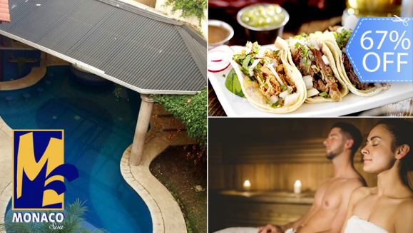 [Imagen:¡Paga Q99 en lugar de Q300 por Día de Relax para 2 que Incluye: Masaje Relajante + Sauna o Temazcal + Piscina Ilimitada + Plato de Tacos de Carne Asada + 2 Margaritas, Mojitos, Cervezas o Gaseosas!]