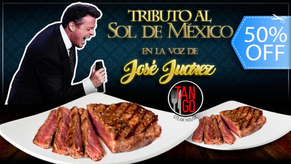 [Imagen:¡Paga Q180 en lugar de Q360 por Cena Show que Incluye: 2 Entradas al Tributo al Sol de México Luis Miguel + 2 Platos de Lomito, Papa Horneada y Ensalada + 2 Bebidas Naturales!]