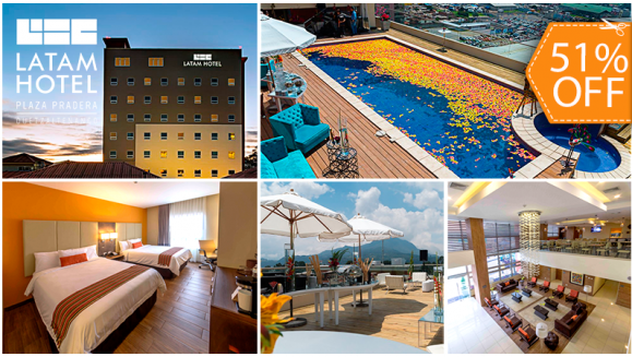 [Imagen:¡Paga $99 en Lugar $200 por Estadía para 2 Adultos y 2 Niños en Habitación Doble + Desayuno Buffet + Acceso al Roof Top con Piscina Climatizada, Jacuzzi, Sauna Seco y Gimnasio!]