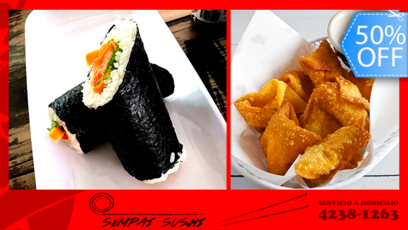 [Imagen:¡Paga Q112 en lugar de Q225 por Combo Familiar a Domicilio que Incluye: 3 Burritoshi de Cangrejo Tempurizado + Orden de Wantan de Camarón!]