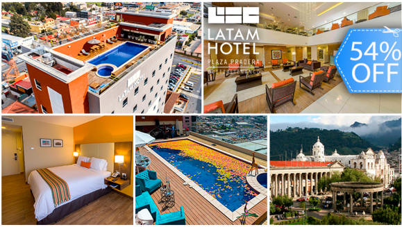 [Imagen:¡Paga Q559 en lugar Q1,227 por Estadía para 2 Adultos en Junior Suite o Familiar en Double Queen + 2 Desayunos Buffet + Cóctel de Bienvenida + Acceso al Roof Top con Piscina Climatizada, Jacuzzi, Sauna Seco y Gimnasio!]