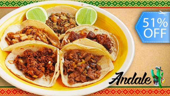[Imagen:¡Paga Q49 en lugar de Q100 por Taquiza para 2 que Incluye: 3 Tacos al Pastor, 3 de Pollo, 2 de Chorizo y 2 de Longaniza + Bar de Salsas + 1 Pichel de Agua Fresca!]