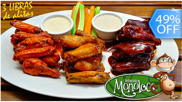 [Imagen:¡Paga Q99 en lugar de Q193.50 por 3 Libras de Alitas Búfalo, Mango Habanero o BBQ!]