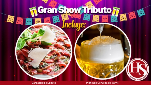 [Imagen:¡Paga Q130 en lugar de Q345 por 4 Entradas para Disfrutar de los Shows Musicales con Tributo a Vicente Fernández, Ana Gabriel, Ricardo Arjona o El Buki + 1 Pichel de Cerveza de Barril + 1 Carpaccio de Lomito para Compartir!]