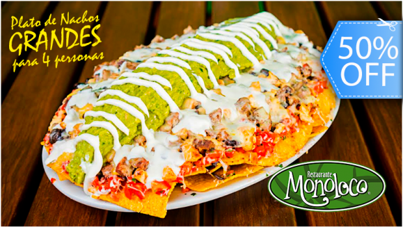 [Imagen:¡Paga Q99 en lugar de Q198 por 1 Plato de los Mundialmente Famosos “Nachos Monoloco” para 4 Personas: Vegetarianos, Pollo, Lomito o Mixtos + 2 Coronitas!]