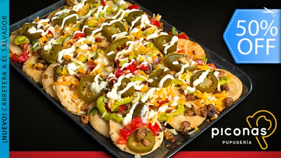 [Imagen:¡Paga Q85 en lugar de Q170 por Orden de Piconachos: 20 Mini-Pupusas Servidas con Queso Rallado, Crema, Pico de Gallo y un Topping a Elección entre Chicharrones, Carnitas o Adobado + 2 Cervezas!]