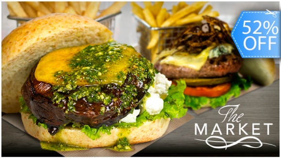 [Imagen:¡Paga Q165 en lugar de Q346 por 2 Hamburguesas Premium de Carne de Res (10 Oz Cada Una) + Papas Fritas o Ensalada Verde + Plato de Nachos con Guacamol, Pico de Gallo y Crema Agria + 2 Mojitos o Bebidas Naturales!]