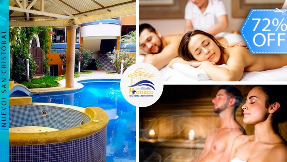 [Imagen:¡Paga Q199 en lugar de Q720 por Estadía para 2 en Habitación Doble + Uso de Sauna o Temazcal + Masaje Relajante + Piscina Ilimitada + 2 Bebidas a Elección!]