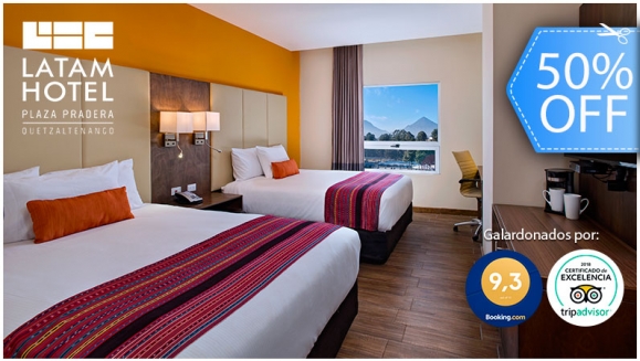 [Imagen:¡Paga Q699 en lugar Q1,400 por Estadía Familiar en LATAM: Habitación Doble Queen para 2 Adultos y hasta 2 Niños + Desayunos Buffet + 2 Cócteles de Bienvenida + 1 Nachos + 2 Bebidas + Acceso al Roof Top con Piscina Climatizada, Jacuzzi y Más!]
