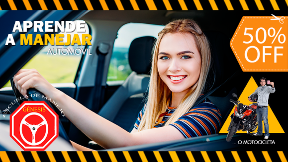 [Imagen:¡Paga $60 en lugar de $120 por Clases de Manejo de Auto o Moto Standard con: 12 Clases Prácticas + 5 Clases Teóricas y de Mecánica Básica + Asesoría para Trámite de Licencia + 20% de Descuento en Exámenes y Material de Estudio!]