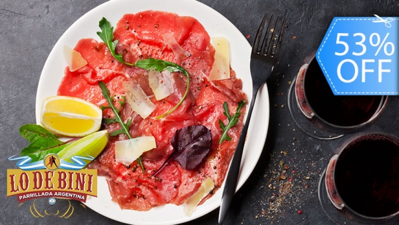 [Imagen:¡Paga Q65 en lugar de Q139 por 1 Carpaccio de Lomito + 2 Copas de Vino!]