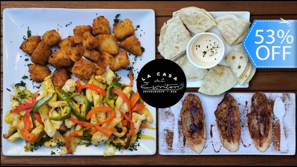 [Imagen:¡Paga Q99 en lugar de Q210 por Menú para 2 con: 1 Orden de Fajitas de Pollo al Alioli + 8 Tortillas de Harina o de Maíz + 2 Postres de Torrejas Españolas + 2 Gaseosas o 2 Frescos Naturales!]