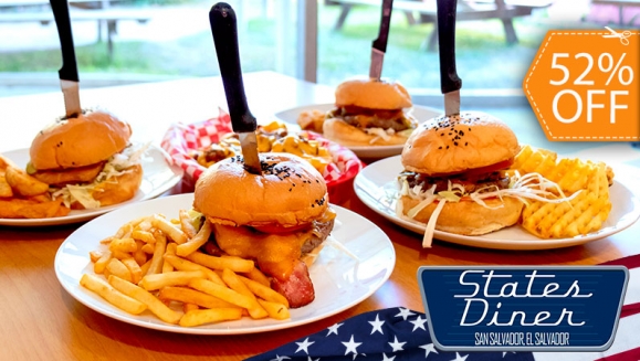 [Imagen:¡Paga $11 en Lugar de $22.75 por 2 Classic Cheeseburger, Bacon Cheeseburger, Jalapeño Cheeseburger o Mushroom Cheeseburger + 1 Chili Cheese Fries + 2 Sodas con Refill!]