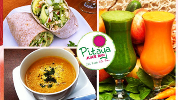 [Imagen:¡Paga Q75 en lugar de Q160 por 2 wraps + 2 sopas + 2 smoothies con agua o leche descremada, todo a tu elección en Pitaya Juice Bar!]