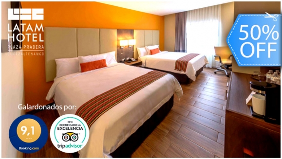 [Imagen:¡Paga Q599 en lugar Q1,200 por Estadía Familiar en LATAM: Habitación Doble Queen para 2 Adultos y hasta 2 Niños + 4 Desayunos + Acceso al Roof Top con Piscina Climatizada, Jacuzzi, Sauna Seco y Gimnasio!]