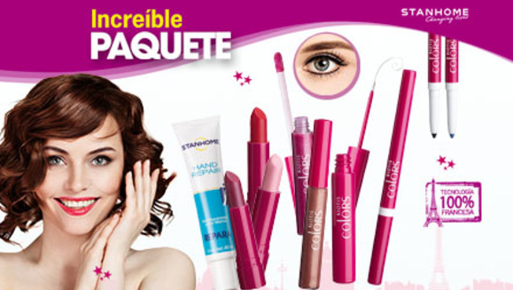 [Imagen:¡Paga $33 en lugar de $66 por 2 brillos con destellos para labios + 3 lápices labiales cremosos + 1 delineador líquido para ojos + 2 lápices delineadores retráctiles para ojos + 1 crema reparadora de manos en Stanhome! ¡Envío gratis!]