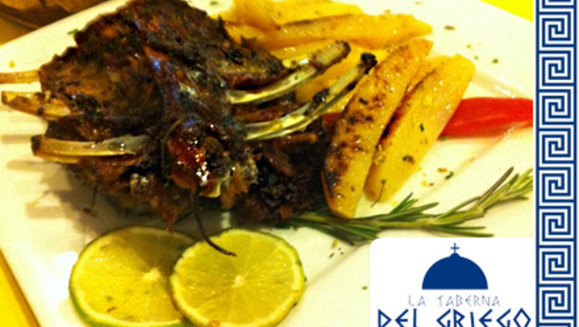 [Imagen:¡Paga Q65 en lugar de Q145 por un plato de cordero al horno + papas al limón + cerveza Brahva o bebida natural en La Taberna del Griego!]