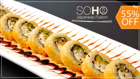 [Imagen:¡Paga $14.99 en Lugar de $32.95 por Menú de Sushi para 2 con: 1 Dragon Roll + 1 Soho California + 1 Cordon Blue + 2 Limonadas Tradicionales o con Hierbabuena!]