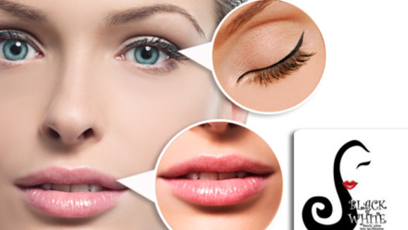 [Imagen:¡Paga Q425 en lugar de Q1,100 por un delineado permanente en el contorno de ojos o contorno de labios o iluminación + facial de limpieza + kit de agujas para retoques posteriores en Black and White!]
