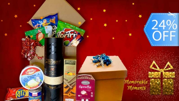 [Imagen:¡Paga Q685 en lugar de Q900 por Canasta Navideña Momentos Memorables con 1 Botella de Whisky Etiqueta Negra o Ron Zacapa Centenario + Marshmallows + Tortrix + Queso President + Salchichas tipo Vienna + Galletas Ritz y Más!]