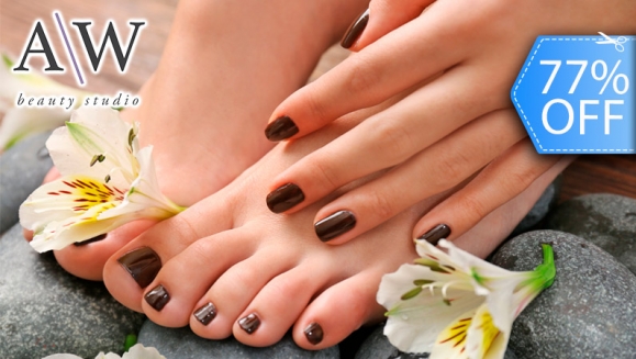 [Imagen:¡Paga Q99 en Lugar de Q435 por Manicure Spa + Pedicure Spa + Aplicación de Esmalte Permanente Kinetics en Manos + Aplicación de Esmalte Normal en Pies!]