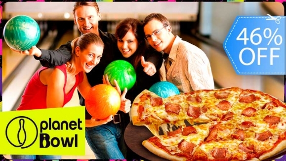 [Imagen:¡Paga Q135 en Vez De Q250 por 1 Hora De Boliche hasta para 5 Personas + Pizza Mediana de 12" a Elección!]