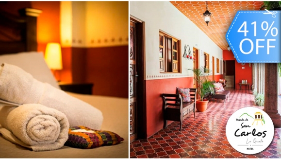 [Imagen:¡Paga Q189 en lugar de Q319 por Estadía de 1 Noche en Antigua Guatemala para 2 Personas en Habitación Doble + 2 Desayunos Típicos Chapines + Impuestos Incluidos!]
