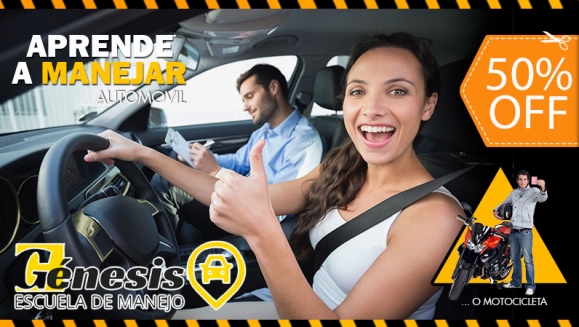 [Imagen:¡Paga $60 en Lugar de $120 por Clases de Manejo de Auto o Moto Standard con: 12 Clases Prácticas + 5 Clases Teóricas y de Mecánica Básica + Asesoría para Trámite de Licencia + 20% de Descuento en Exámenes y Material de Estudio!]