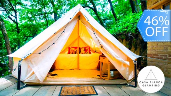 [Imagen:¡Paga Q650 en Lugar de Q1,200 por Estadía para 2 Personas en Carpa de Lujo Equipada con: Deck Privado + Camas + Baño + Churrasquera + Utensilios de Cocina + Filtro de Agua + Fogata + Uso de Jacuzzi y Más!]