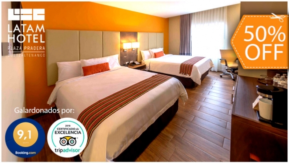 [Imagen:¡Paga $78.30 en Lugar $158 por Estadía En Pareja en LATAM, Xela Guatemala: Habitación Doble para 2 Adultos + 2 Desayunos a La Carta + Acceso al Roof Top con Piscina Climatizada, Jacuzzi, Sauna Seco y Gimnasio!]