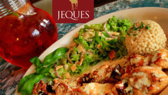 [Imagen:¡Paga $15 en lugar de $38 por parrillada árabe para 2 que incluye: Shish Kebab de Lomo de aguja + Shish Kebab de Pollo + Marmahon + Ensalada Cesar + Pan Pita + Jarra de Michelada o Jarrita de Té Helado en restaurante Jeques!]