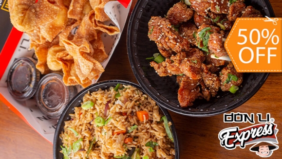 [Imagen:¡Paga $13.24 en Lugar de $26.47 por Pollo Kung Pao o Teriyaki + 1 Orden de Wantán de Pollo + 1 Orden de Arroz Cantones Vegetariano + 1 Pichel de Té Verde!]