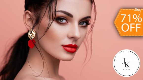 [Imagen:¡Paga $19 en Lugar de $65 por Maquillaje Profesional + Peinado Semirecogido, Planchado u Ondas + Lavado + Secado + Aplicación de Esmalte Permanente en Manos!]