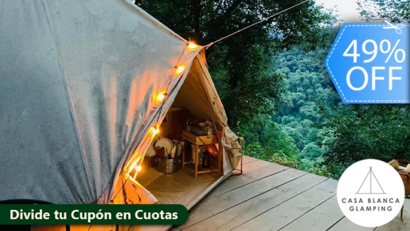 [Imagen:¡Paga Q799 en Lugar de Q1,558 por Estadía para 4 en Carpa de Lujo Equipada con: Deck Privado + Camas + Baño + Churrasquera + Utensilios de Cocina + Filtro de Agua + Fogata + Uso de Jacuzzi y Más!]