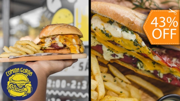 [Imagen:¡Paga $8 en Lugar de $14 por 2 Menús a Elección entre Choripanzón, Burguesita o Veggie Sándwich + Papas Fritas!]