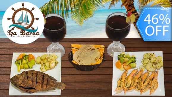[Imagen:¡Paga Q125 en Lugar de Q230 por 2 Platos Fuertes a Elección entre: Mojarra Frita o Camarones Grandes + Papas al Perejil + Vegetales + Tortillas + 2 Bebidas Naturales a Elección entre Rosa Jamaica o Tamarindo!]