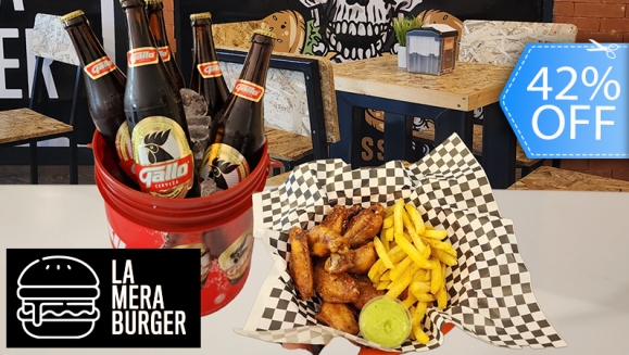 [Imagen:¡Paga Q99 en Lugar de Q170 por 1 Libra de Alitas BBQ + Porción de Papas Fritas + Cubetazo de Cerveza Gallo o Cabro!]