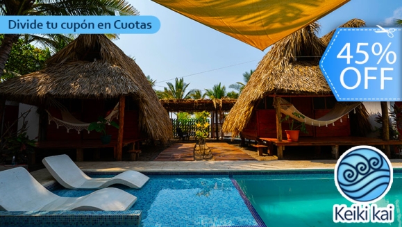 [Imagen:¡Paga Q549 en Vez de Q999 por Estadía para 2 Personas en Cabaña Tipo Hawaii con Baño Privado + 2 Cócteles de Bienvenida + Uso de Instalaciones: Tapetes de Playa, Piscina, Hamacas y Más!]