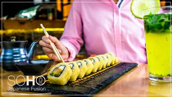 [Imagen:¡Paga $14.99 en Lugar de $32.95 por Menú de Sushi para 2 con: 1 Dragon Roll + 1 Soho California + 1 Cordon Blue + 2 Limonadas Tradicionales o con Hierbabuena!]