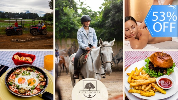 [Imagen:¡Paga Q199 en Lugar de Q425 por Day Pass  Campestre que Incluye: Desayuno o Almuerzo a Elección + 1 Clase de Equitación + Tour en Cuatrimoto o Masaje Relajante!]