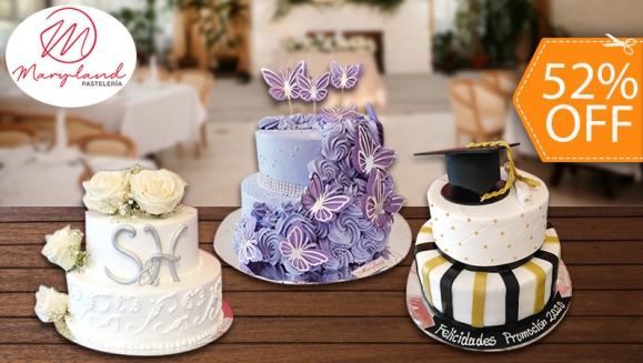 [Imagen:¡Paga $65 en Lugar de $135 por Pastel de 2 Pisos de 60 Porciones con Relleno Premium + Decoración para Boda, 15 Años o Graduación!]