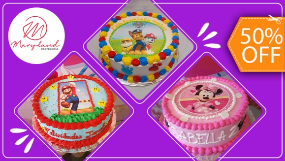 [Imagen:¡Paga $32.50 en Lugar de $65 por Pastel Redondo de 40 Porciones con Relleno a Elección + Decoración con Imágenes Impresas en Papel de Arroz Comestible + Accesorios de Dulce!]