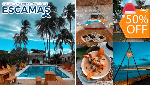 [Imagen:¡Paga $15 en Lugar de $30 por Day Pass para 2 Personas Totalmente Consumible y Con Acceso a La Piscina y La Playa en Escamas, La Libertad!]