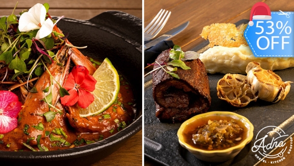 [Imagen:¡Paga Q390 en Vez de Q825 por Exquisito Menú a Elección para hasta 4 con: 2 Entradas (Tacos de Pulpo, Ceviche y Otros) + 2 Platos Fuertes (Entraña del Chef, Cs, Langostinos y Otros) + 1 Botella de Vino + 1 Postre!]