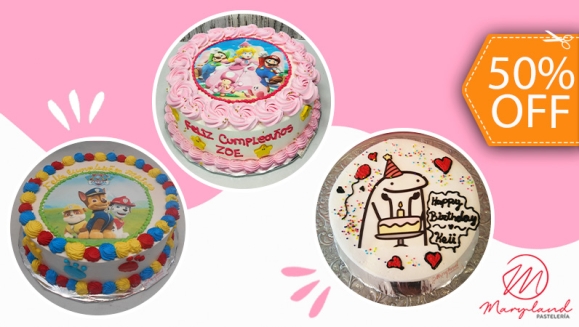 [Imagen:¡Paga $32.50 en Lugar de $65 por Pastel Redondo de 40 Porciones con Relleno a Elección + Decoración con Imágenes Impresas en Papel de Arroz Comestible + Accesorios de Dulce!]
